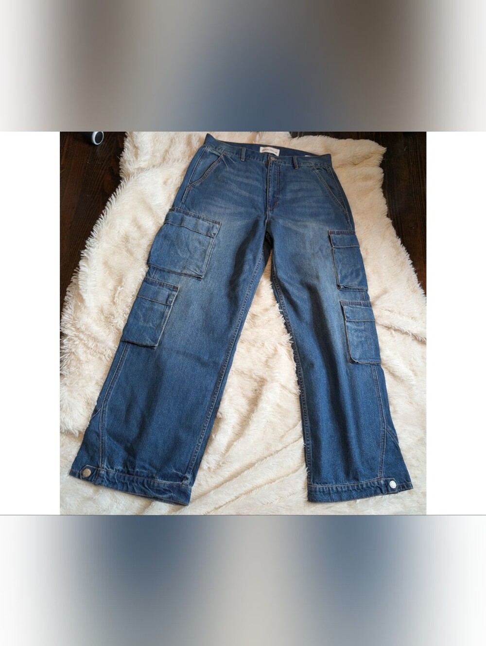 Denim Forum The 90's Millie High Rise Cargo Wide Leg Denim Jeans Size 32